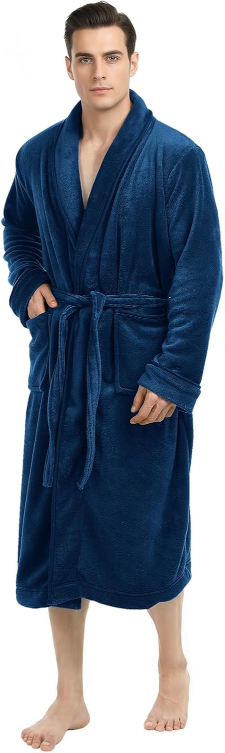 Luxury Ultra Soft Mens Robe Plush Fleece Long Bathrobe