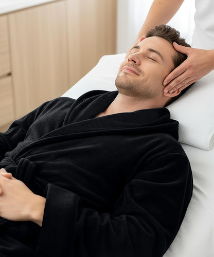 Luxury Ultra Soft Mens Robe with Hood Plush Fleece Long Bathrobe