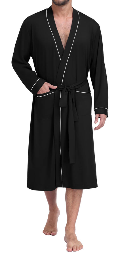 PrinStory Mens Lightweight Robe Soft Knit Kimono Long Bathrobe Loungewear