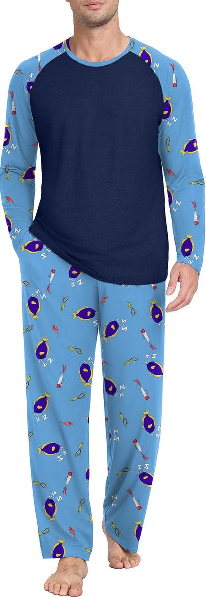 PrinStory Men's Pajama Sets Loungewear Sleepwear Pjs Lightweight Long Sleeve Shirts and Bottoms Soft Comfy Sleep Sets S-4XL