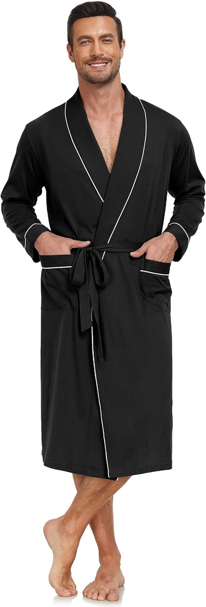CF Mens Cotton Robe Lightweight Bathrobes Soft Long Robe Kimono Bathrobe