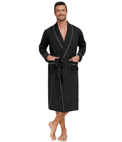 CF Mens Cotton Robe Lightweight Bathrobes Soft Long Robe Kimono Bathrobe