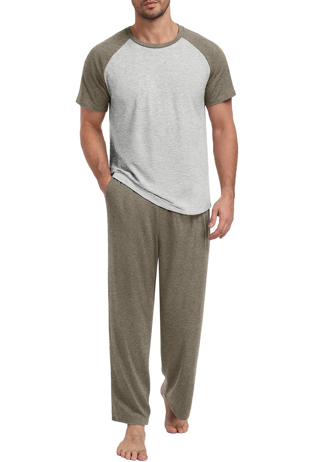 Yincro Mens Pajamas Set Lightweight Loungewear Short Sleeve Sleepwear S-3XL