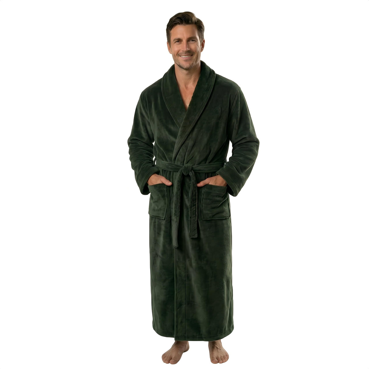 FashGudim Mens Robes Big and Tall Full Length Plush Fleece Long Robe for Men Bathrobe Shawl Collar Warm Winter House Robes