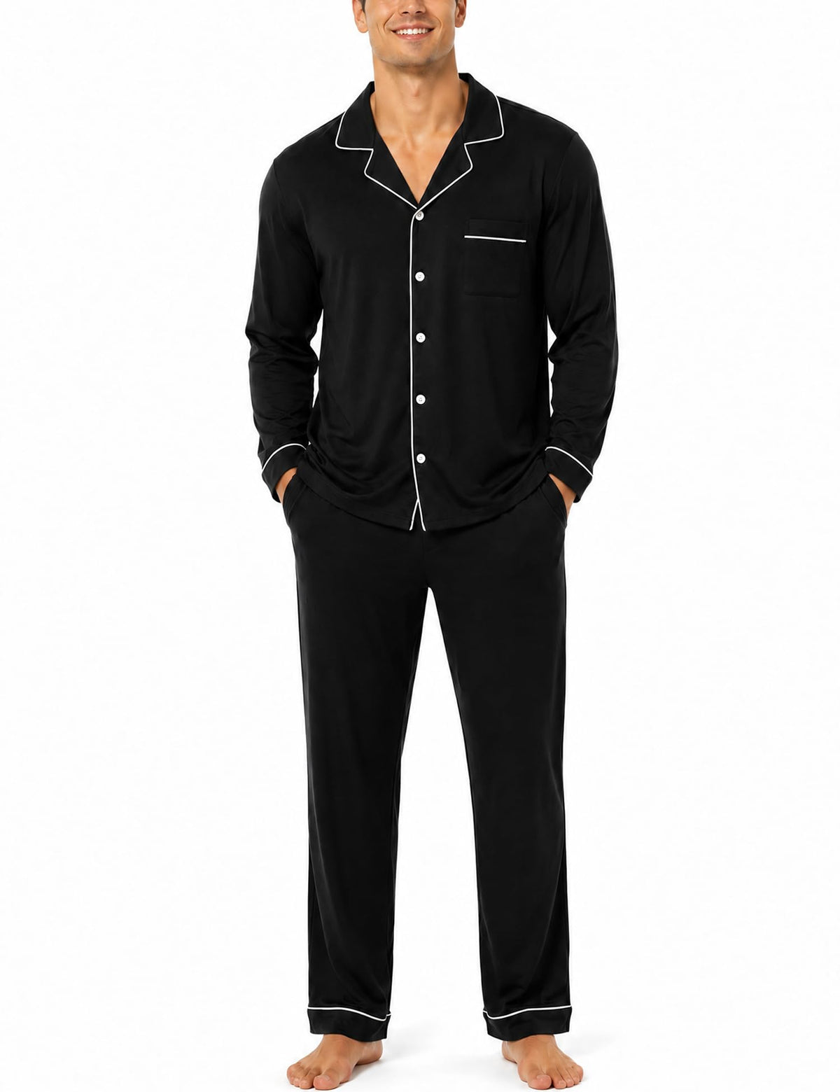 SWOMOG Mens 100% Cotton Pajama Sets, Soft Long Sleeve Sleepwear Pjs Sets