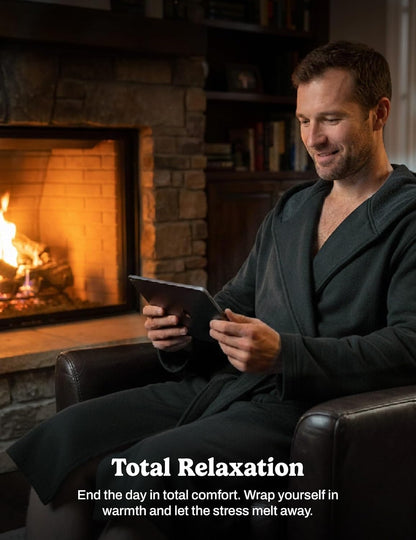 Eddie Bauer Mens Robe - Luxury Fleece Bathrobe with Hood and Pockets | Soft Warm Plush Winter Bath Robe for Men