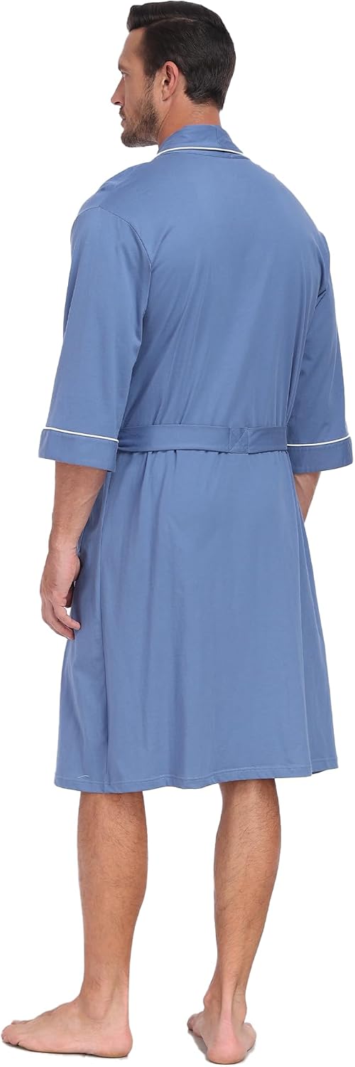 COLORFULLEAF Men's 100% Cotton Robe Lightweight Summer Short Bathrobe
