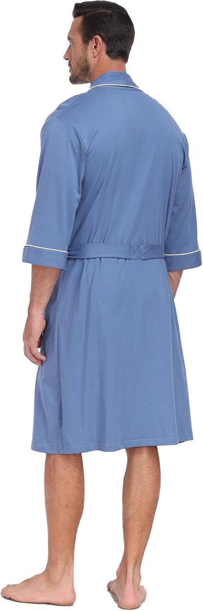 COLORFULLEAF Men's 100% Cotton Robe Lightweight Summer Short Bathrobe