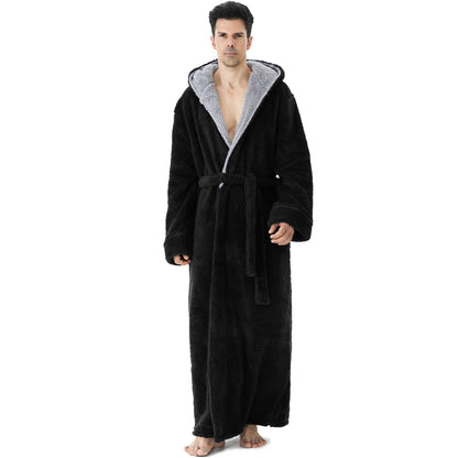 Hellomamma Mens Robe with Hood Plush Fleece Long Belted Bathrobes