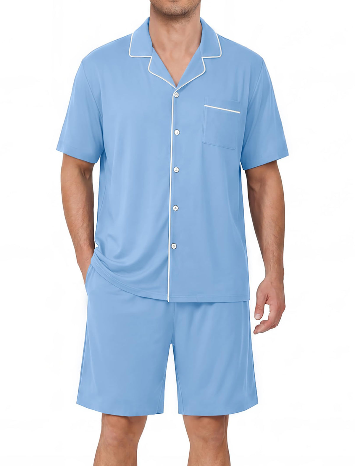 Ekouaer Mens Pajama Set Summer Short Sleeve Button Up Pjs 2 Piece Sleepwear