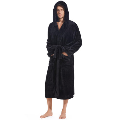 Inner Wish Mens Hooded Robe, Plush Long Highly Absorbent Bath robes Cozy Warm Bathrobe Fuzzy male Spa Robe With Pockets