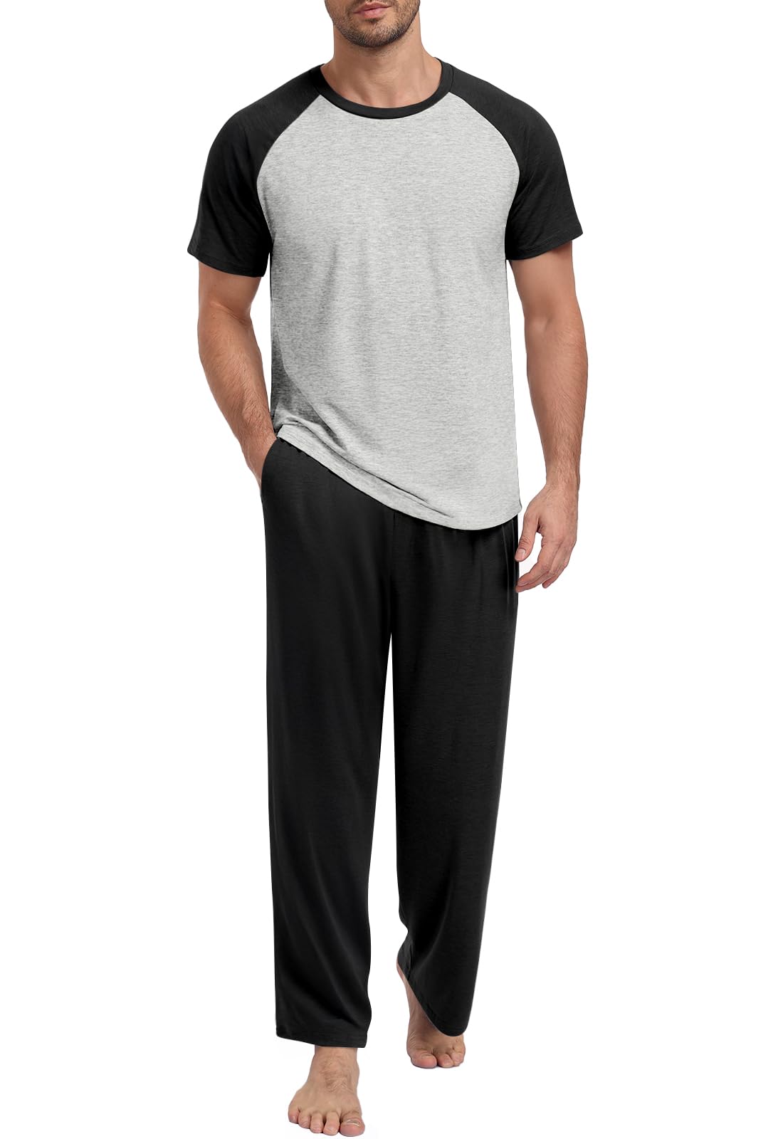 Yincro Mens Pajamas Set Lightweight Loungewear Short Sleeve Sleepwear S-3XL