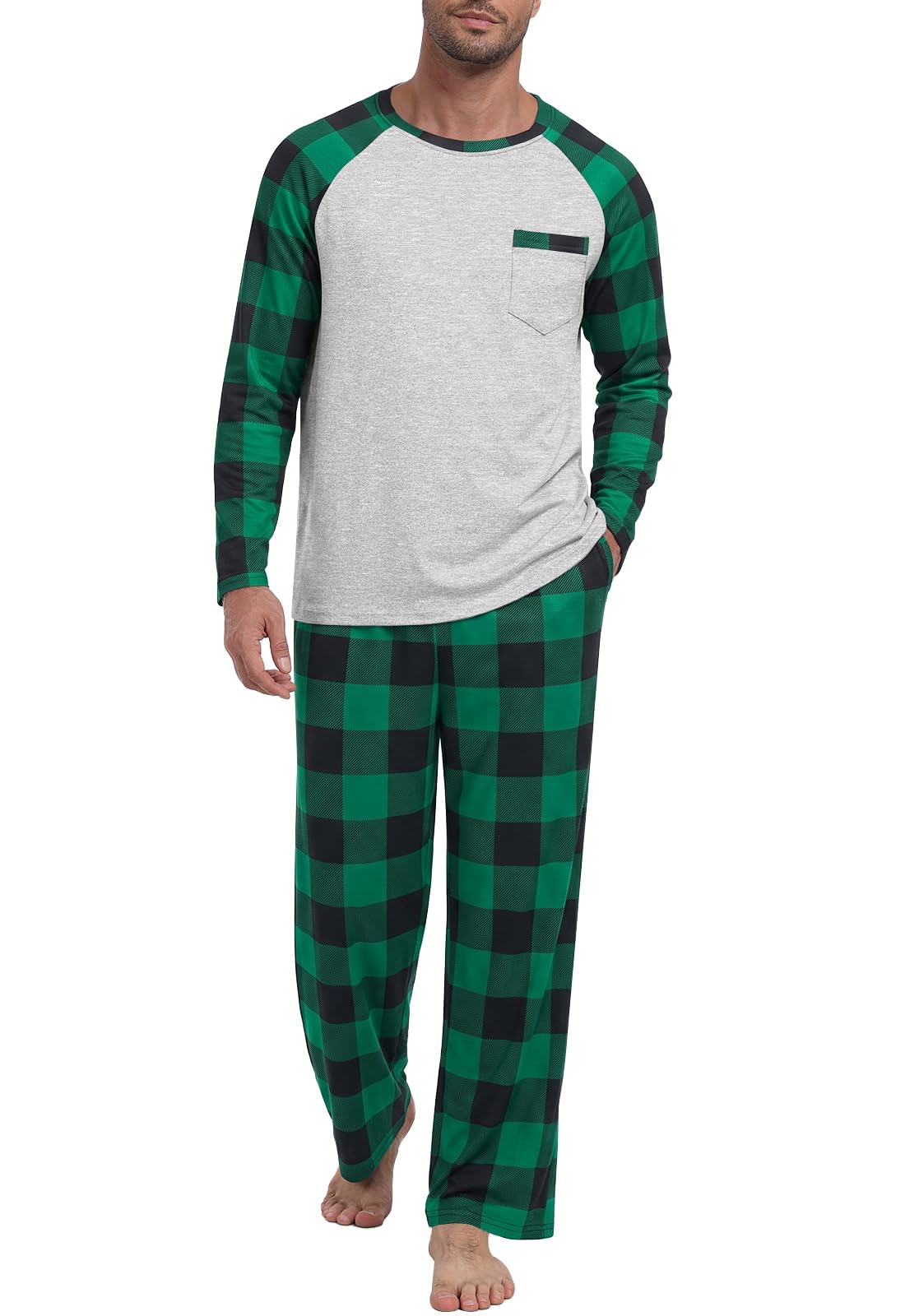 MLXSJ Mens Pajama Set Pjs Sleepwear Soft Comfy Sleep Set With Pocket S-3XL