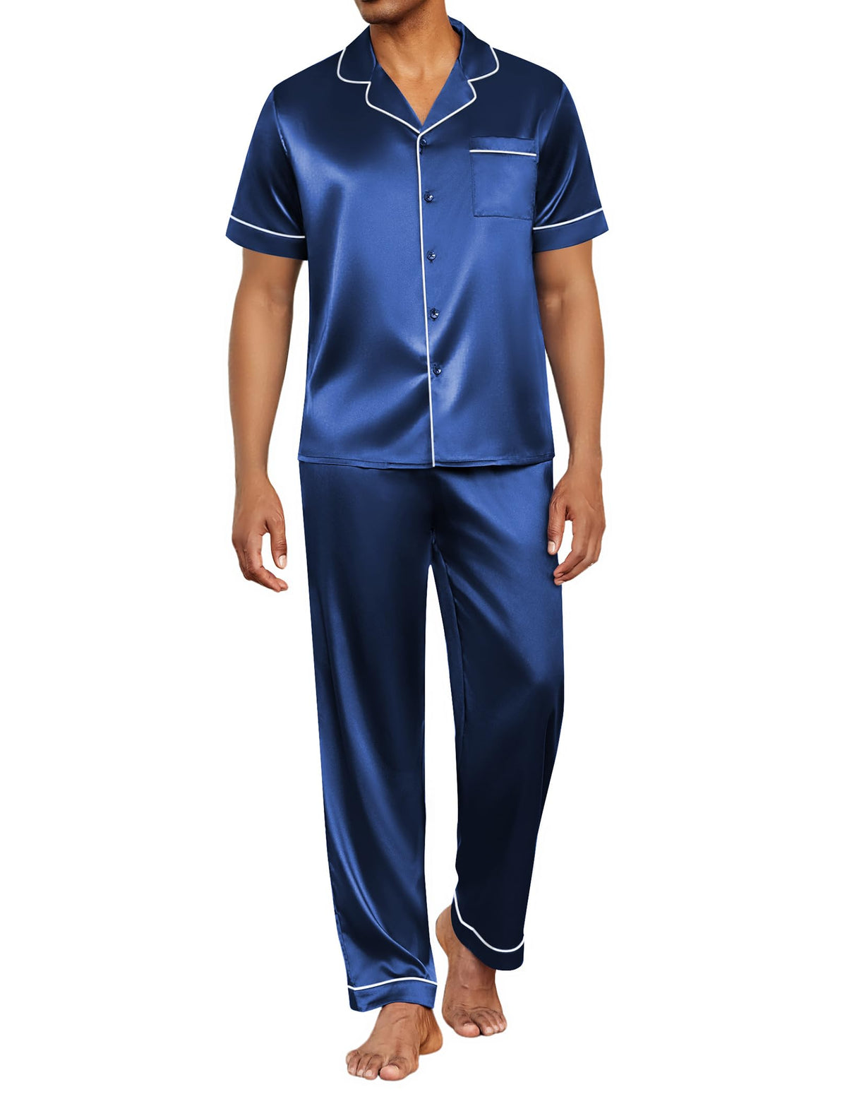 Ekouaer Mens Satin Pajama Set Short Sleeve Button Down Sleepwear with Pant
