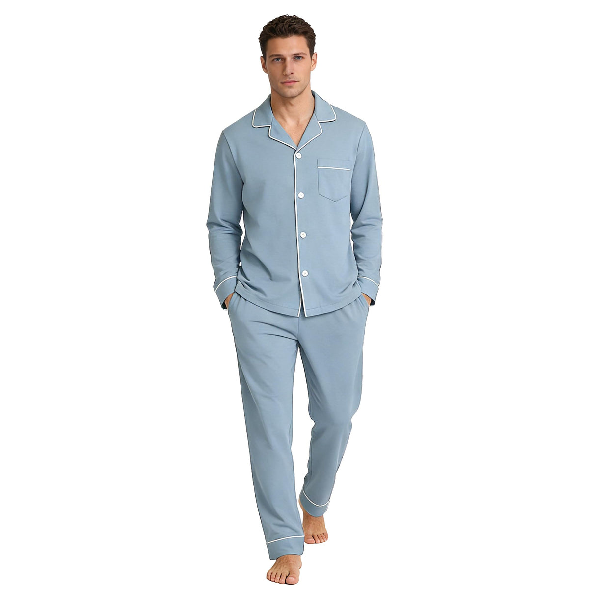 U2SKIIN Men's 100% Cotton Pajama Set, Soft Button Down Sleepwear Lounge Pjs