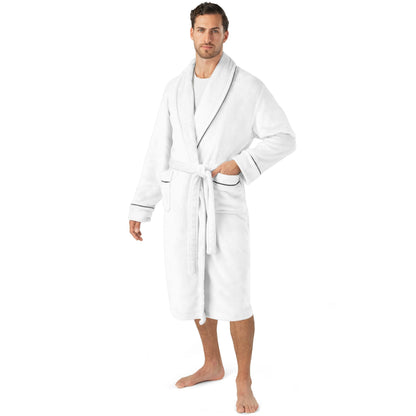 PAVILIA Soft Robe, Plush Warm Bathrobe for Men, Long Spa Bath Robe with Piping