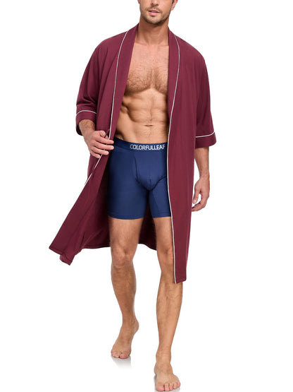 EA'S SECRET 100% Cotton Men's Lightweight Robe Summer Short Sleeve Bathrobe Soft Knee Length Robe with Pockets
