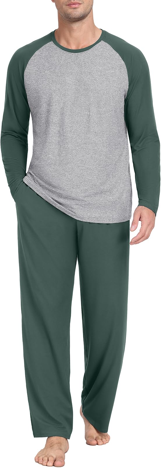 PrinStory Men's Pajama Sets Loungewear Sleepwear Pjs Lightweight Long Sleeve Shirts and Bottoms Soft Comfy Sleep Sets S-4XL