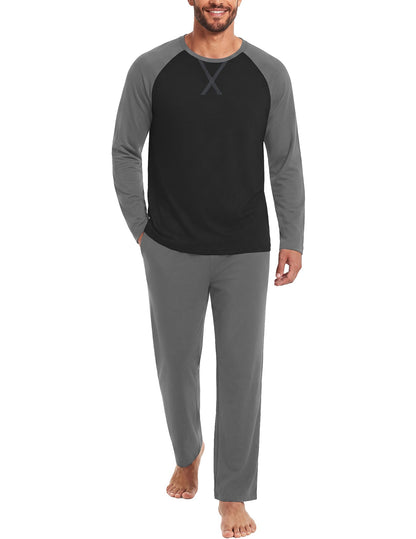 Ekouaer Mens Pajama Set Long Sleeve PJs Lightweight Sleepwear with Pockets