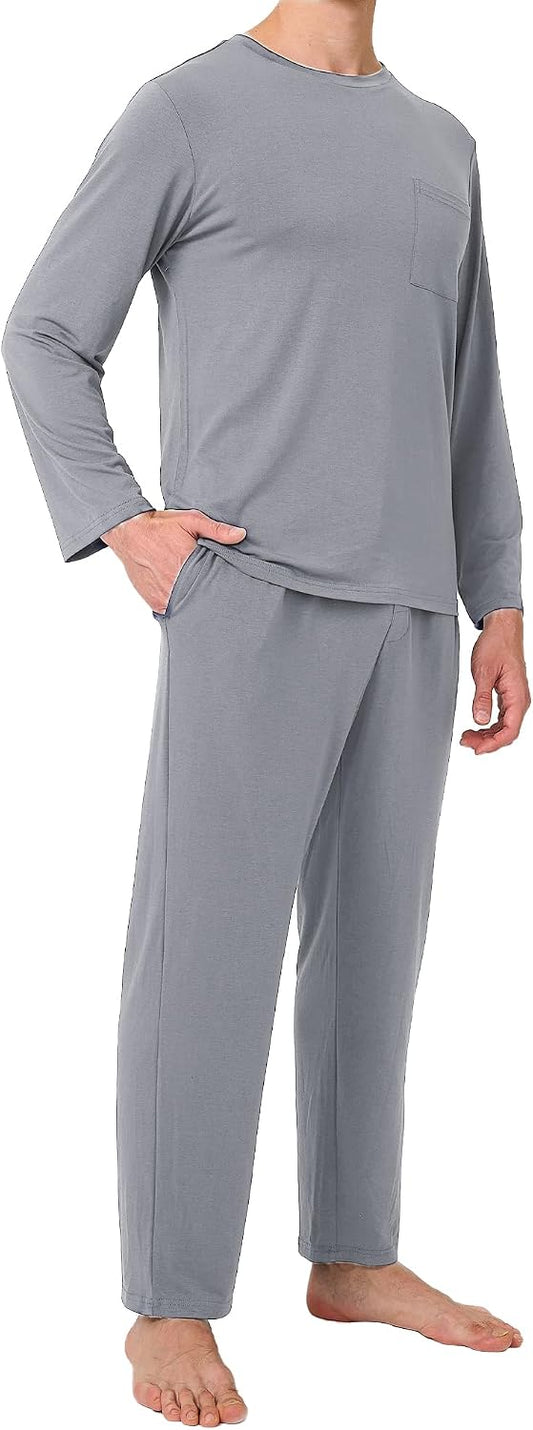 BAMBOO COOL Men's Pajama Set Long Sleeve PJs with Pants & Pockets