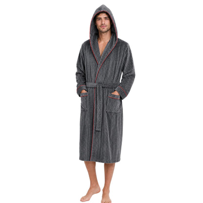 Mens Hooded Fleece Robe Plush Stretch Bathrobe
