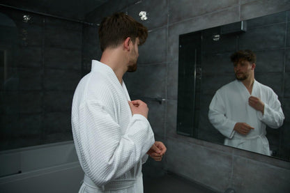 BAGNO MILANO 100% Turkish Cotton Waffle Men's Bathrobe, Soft Spa & Hotel