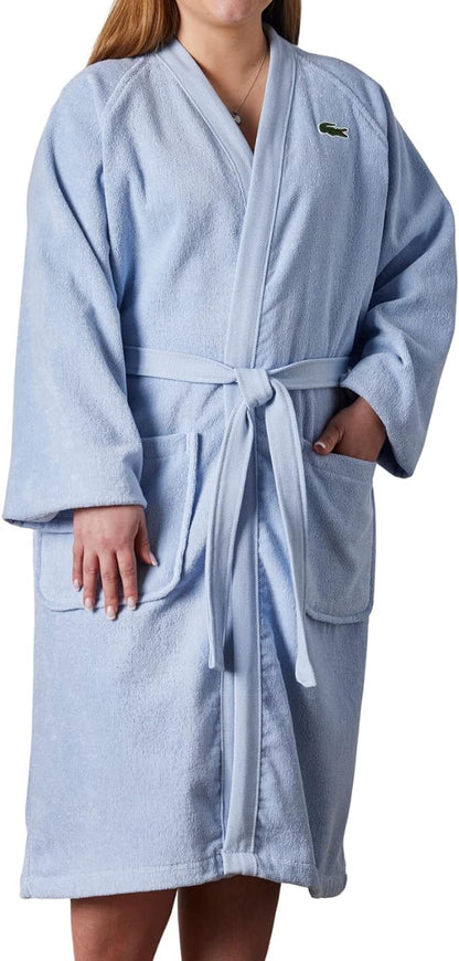 Lacoste Classic Pique Cotton Terry Bath Robe, Unisex, One Size,