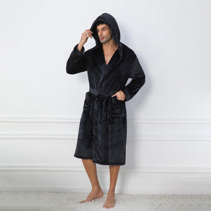 Men's Hooded Robe, Premium Plush Warm Bathrobe