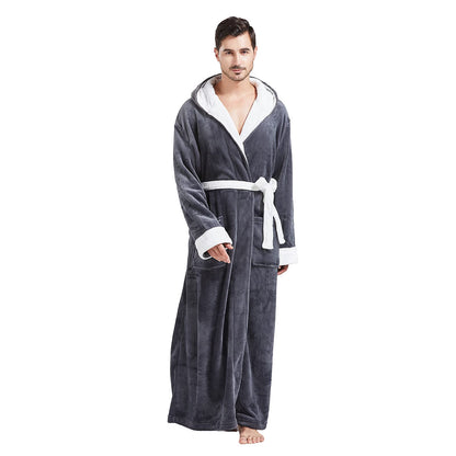 FashGudim Mens Robes Big and Tall with Hood Two-Tone Flannel Fleece Contrast Bathrobe Full Length Plush Long Robe House Coat
