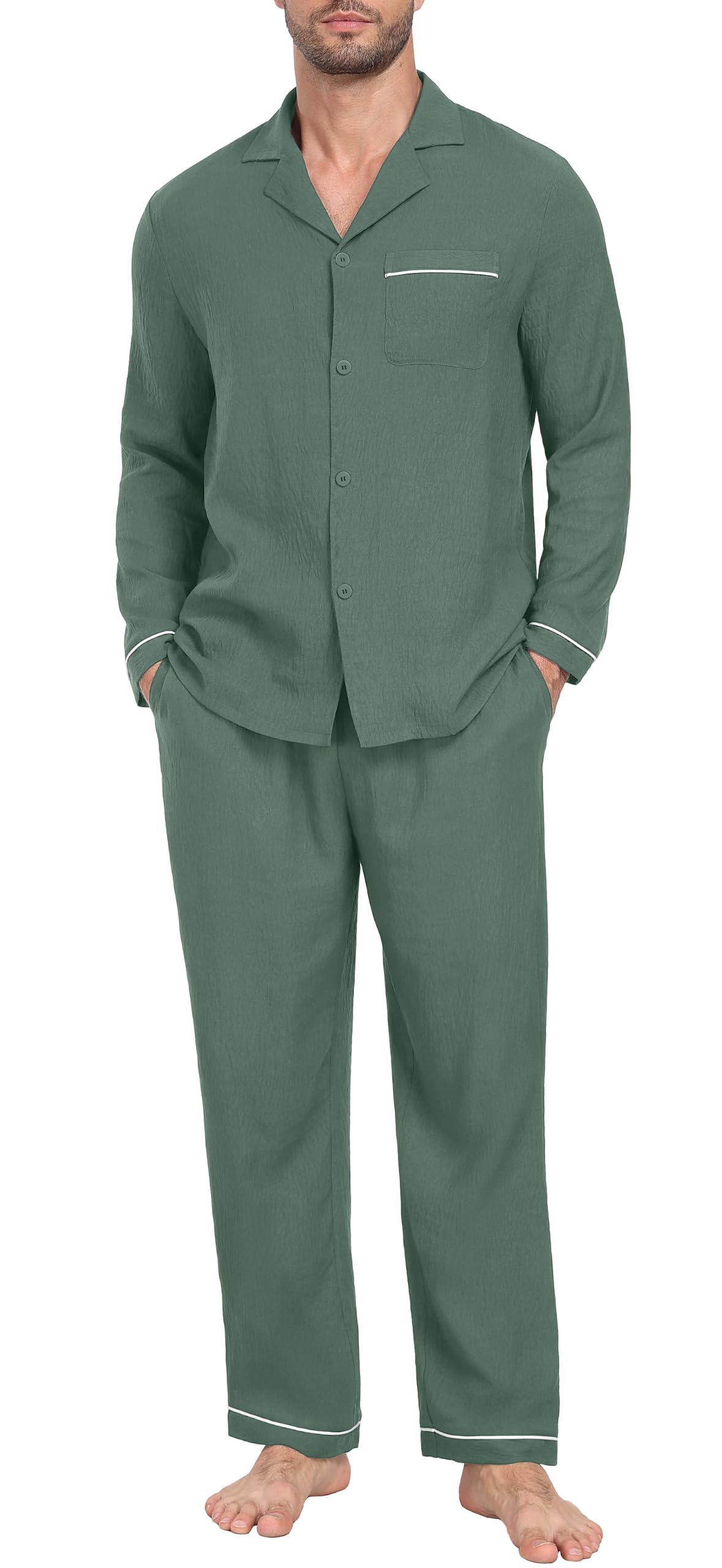PrinStory Men's Pajamas Set Long Sleeve Button Down Sleepwear Pjs S-2XL