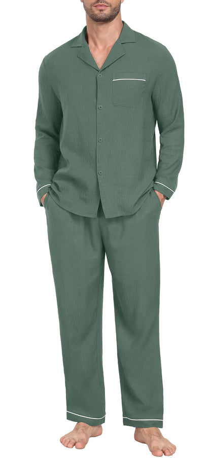 PrinStory Men's Pajamas Set Long Sleeve Button Down Sleepwear Pjs S-2XL