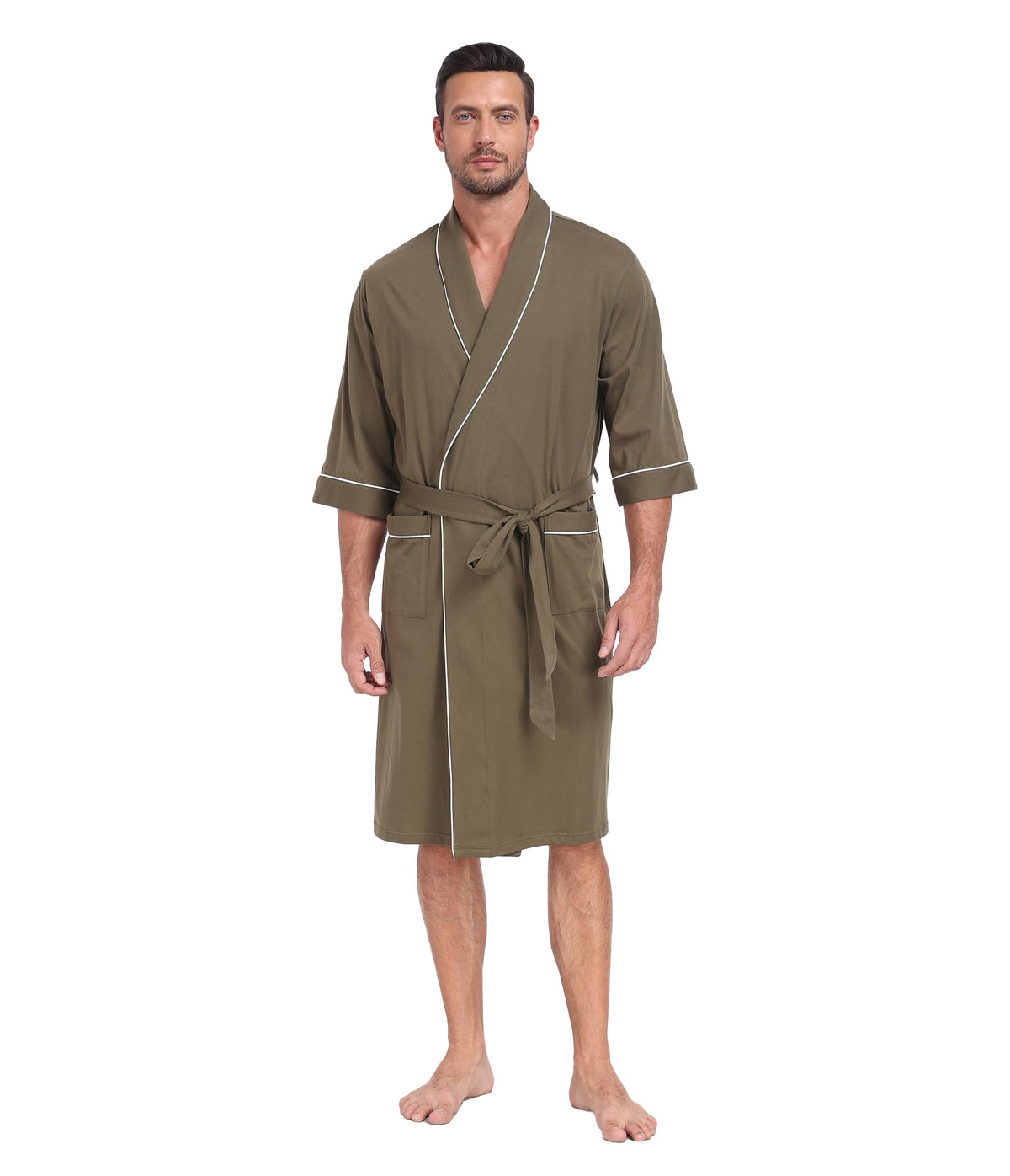CF Men's 100% Cotton Robes Lightweight Bathrobe Soft Short Sleeve Bath Robe