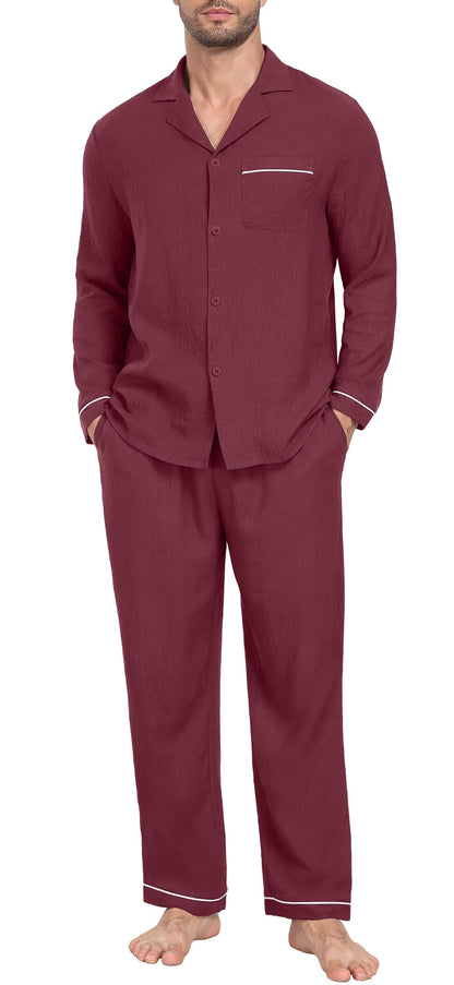 PrinStory Men's Pajamas Set Long Sleeve Button Down Sleepwear Pjs S-2XL