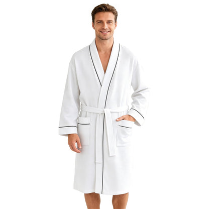 Inner Wish men's Cotton Waffle Kimono Robe, Lightweight Soft Spa Shower Bathrobe, Hotel Lounge Robes for Men