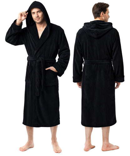 Luxury Ultra Soft Mens Robe with Hood Plush Fleece Long Bathrobe