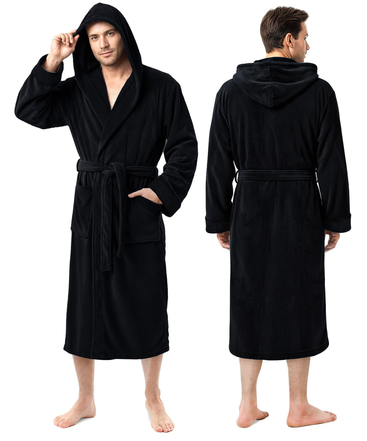 Luxury Ultra Soft Mens Robe with Hood Plush Fleece Long Bathrobe