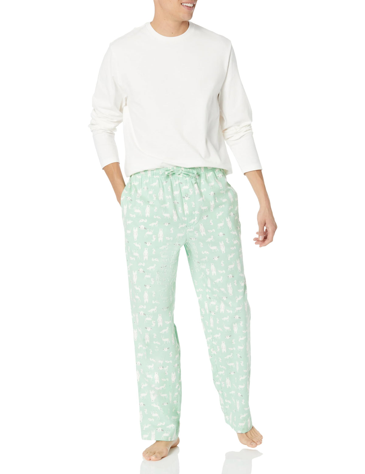 Amazon Essentials Men's 100% Cotton Flannel Pant and Long-Sleeve T-Shirt Pajama Set