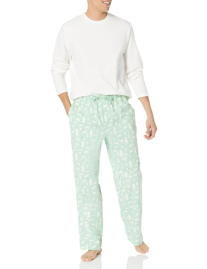 Amazon Essentials Men's 100% Cotton Flannel Pant and Long-Sleeve T-Shirt Pajama Set