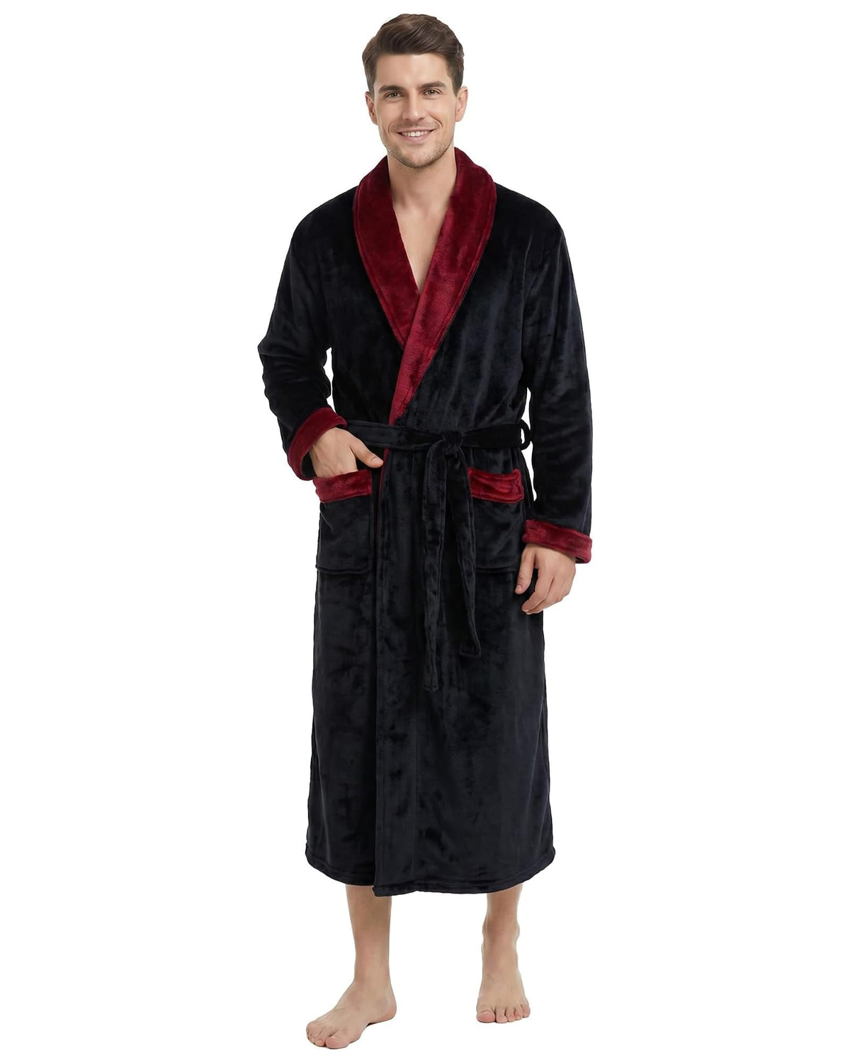 U2SKIIN Mens Robe Plush Flannel Bathrobe for Men Shawl Collar