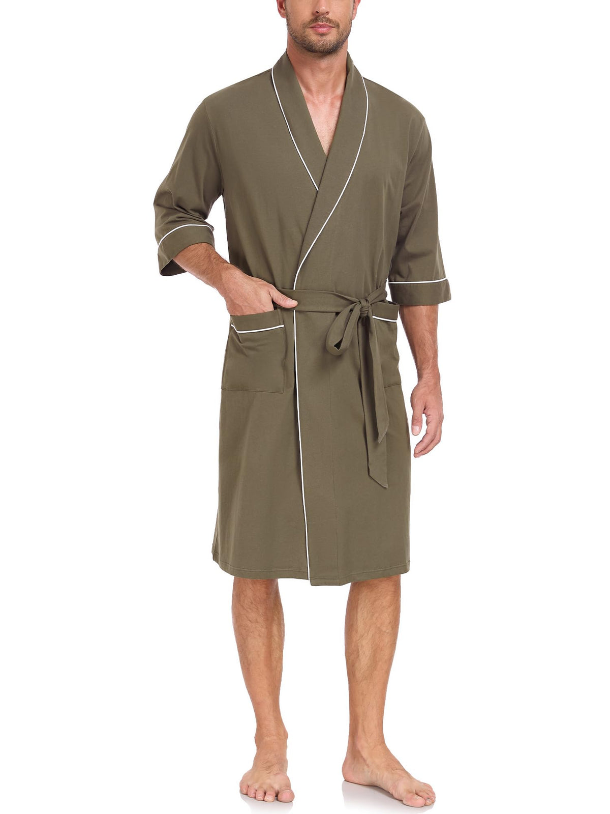 COLORFULLEAF Men's 100% Cotton Robe Lightweight Summer Short Bathrobe