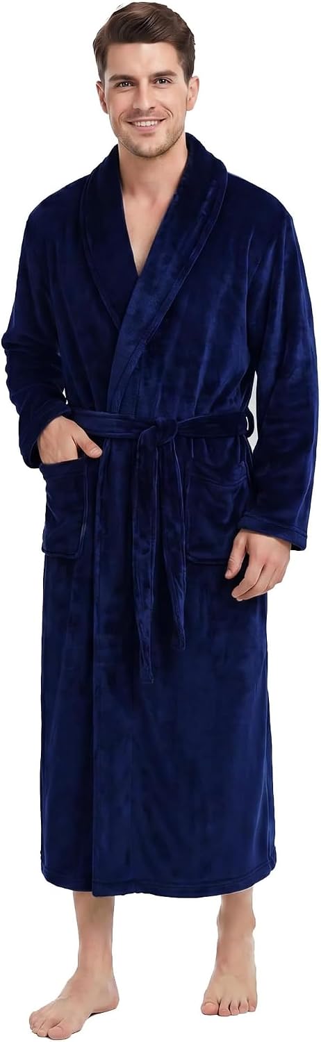 U2SKIIN Mens Robe Plush Flannel Bathrobe for Men Shawl Collar