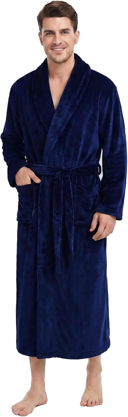 U2SKIIN Mens Robe Plush Flannel Bathrobe for Men Shawl Collar