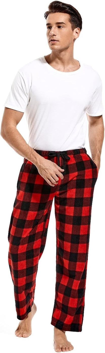 DG Hill 1Pack or 3Pack Mens PJ Pajama Pants Bottoms Fleece Lounge Pants Sleepwear Plaid PJs with Pockets Microfleece