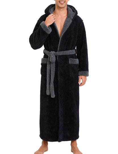 Kissonic Mens Hooded Robe Full Length Plush Warm Fluffy Winter Bathrobe