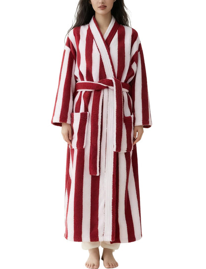 Arssm Womens Striped Fluffy Robe Long Plush Fuzzy Warm Bathrobes