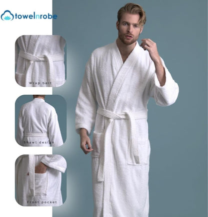 Men's Absorbent Kimono Bathrobe, 100% Turkish Cotton Terry