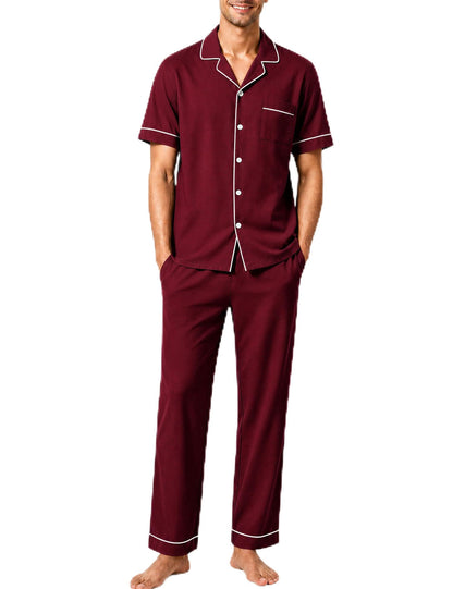 SWOMOG 100% Cotton Men Pajamas Set Button Down Short Sleeve Sleepwear Loungewear Pjs Set with Pockets