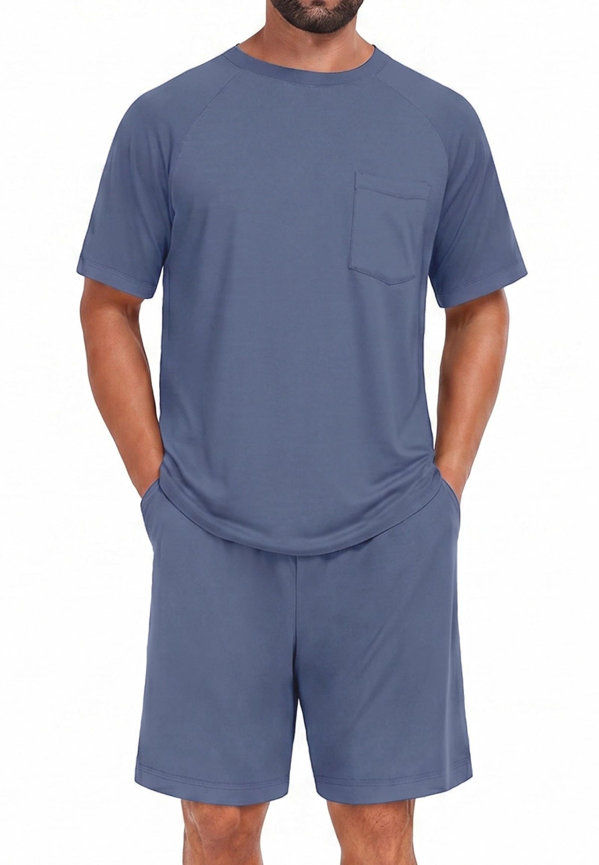Mens Pajamas Set Shirt and Shorts Lightweight Summer Sleepwear