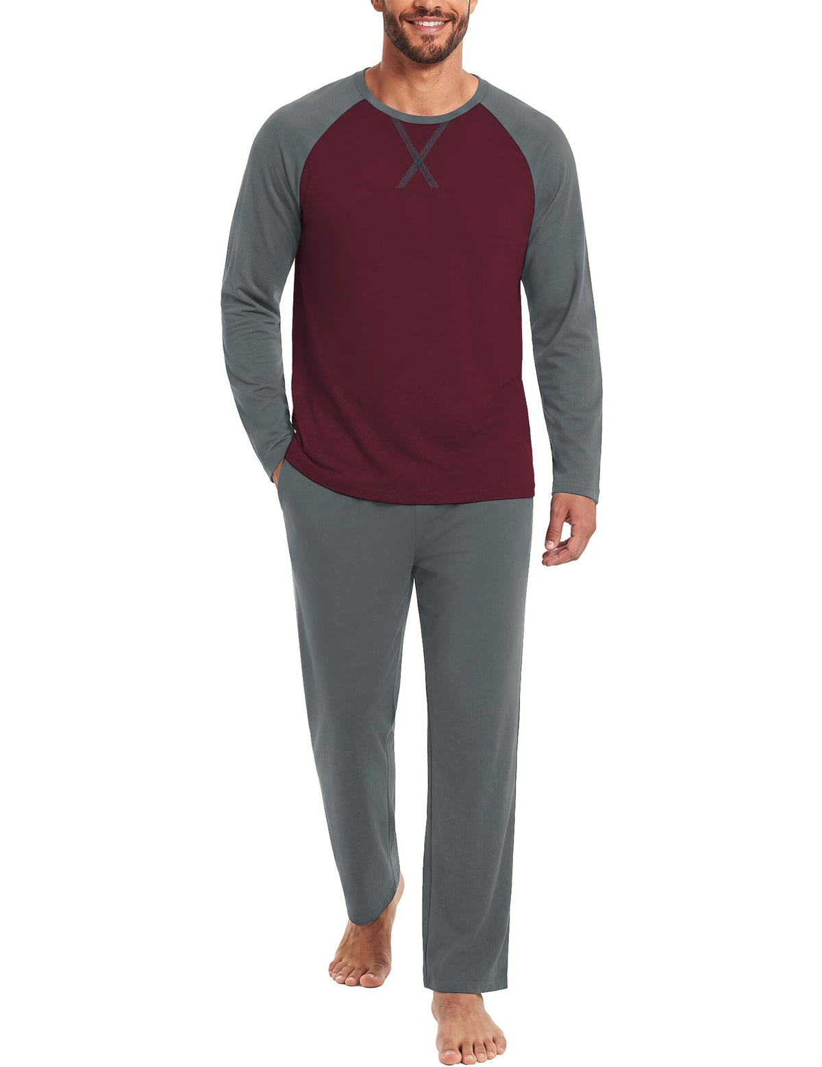 Ekouaer Mens Pajama Set Long Sleeve PJs Lightweight Sleepwear with Pockets