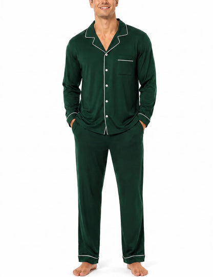SWOMOG Mens 100% Cotton Pajama Sets, Soft Long Sleeve Sleepwear Pjs Sets